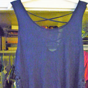 EM L navy blue tank 100% cotton,crocheted sides